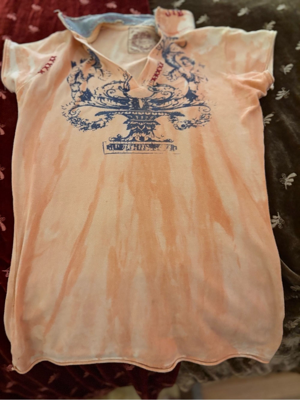 MOCHA vintage Y2K cherub ombré peach polo denim collar